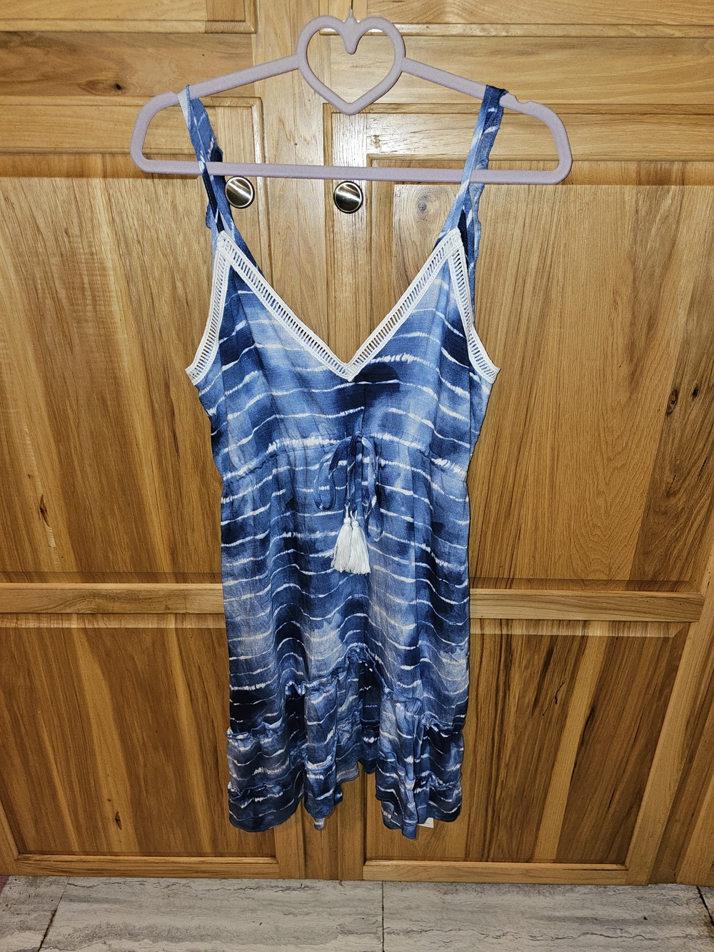 Cupshe Blue Tie-Dye High-Low Swimsuit Coverup Sundress with Tassel
